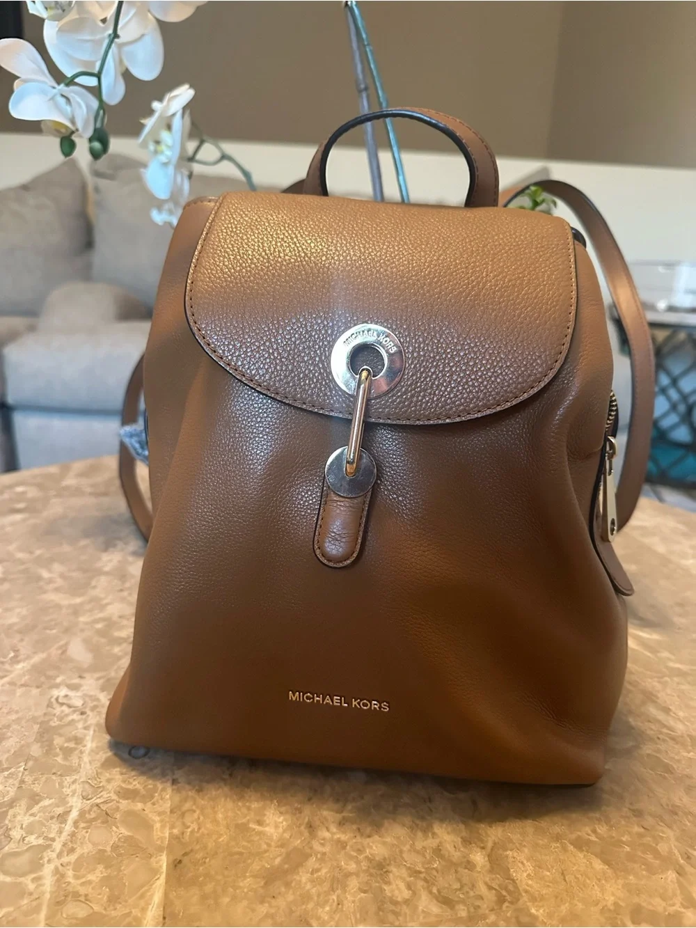 Michael Kors Raven Leather Acorn/Gold Backpack